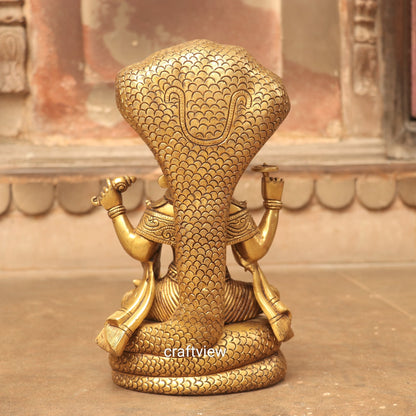 Brass Vishnu Sculpture Sitting on Shesh Naag 12.5"