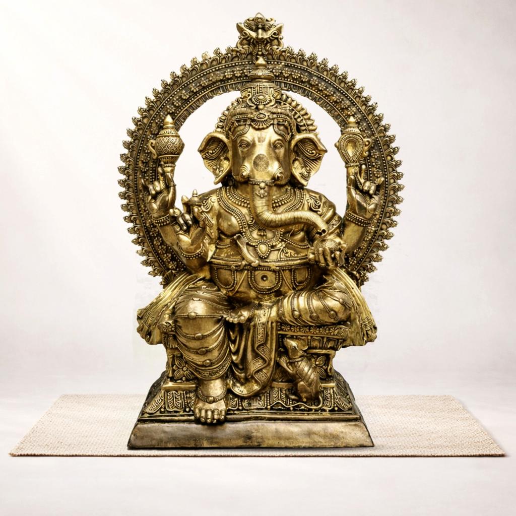 Brass Large Frame Ganesha Superfine Sculpture 71"