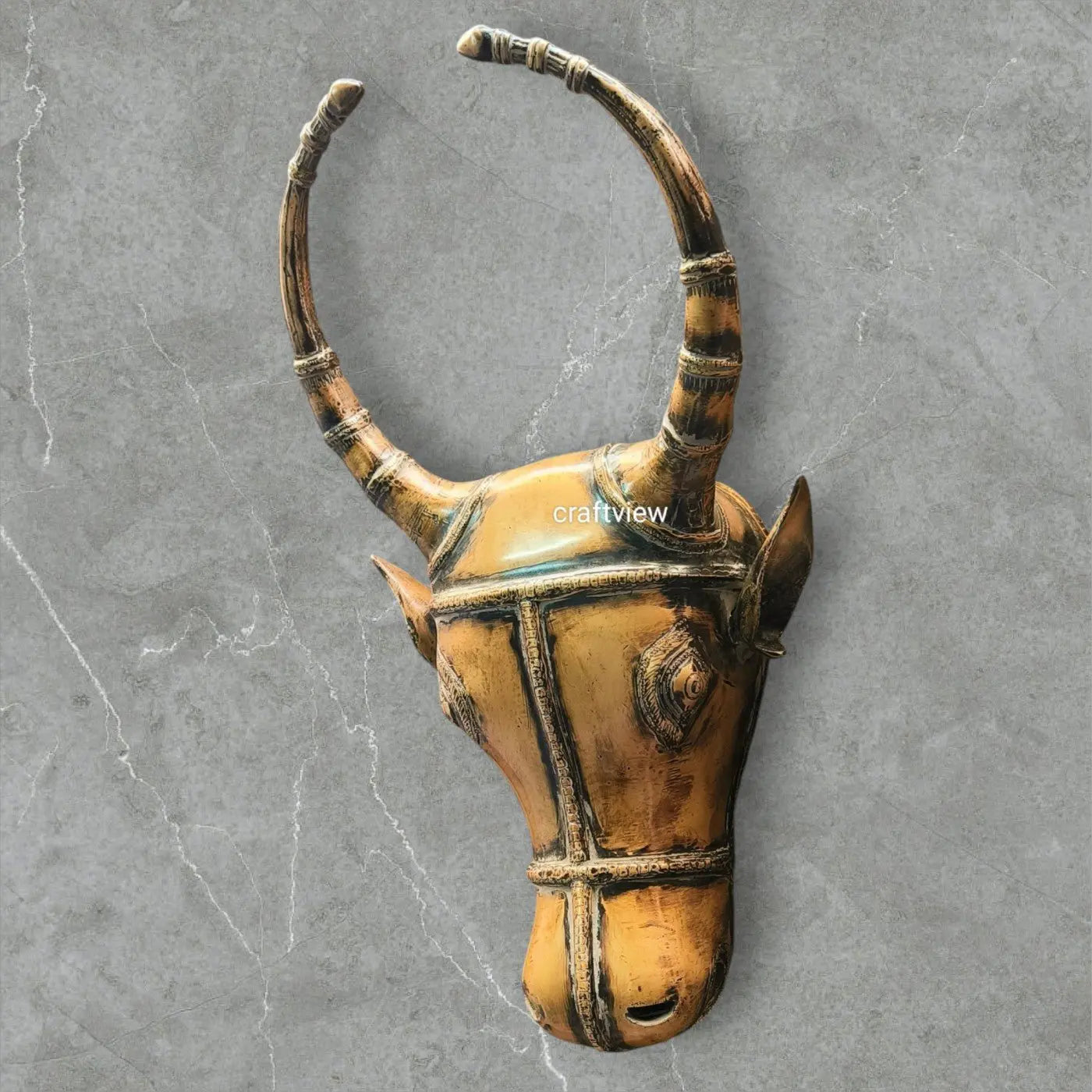 18" Brass Wall Hanging Bull Mask