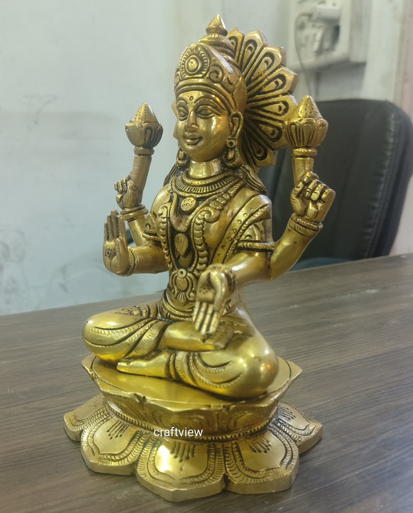 9" Brass Superfine Exquisite Ganesha Lakshmi Idols pair