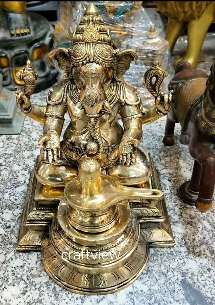 Brass Lingam Lord Ganesh Statue superfine 14.5"