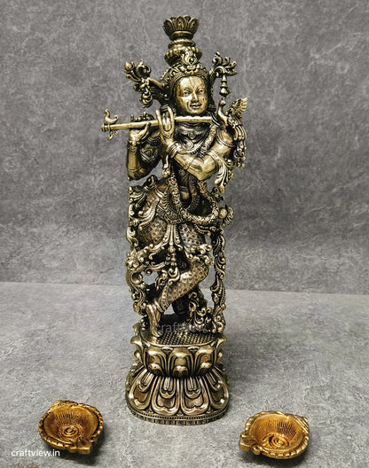 11" Superfine Fluting Lord Krishna | Brass Idols