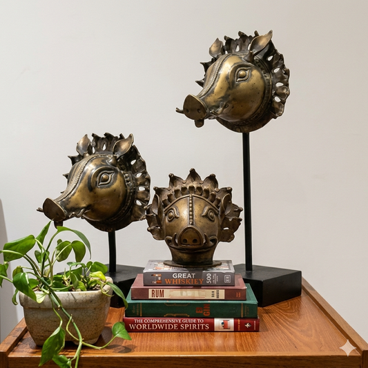 Brass Varaha Mask Set of 3 Pieces for Timeless Decoration
