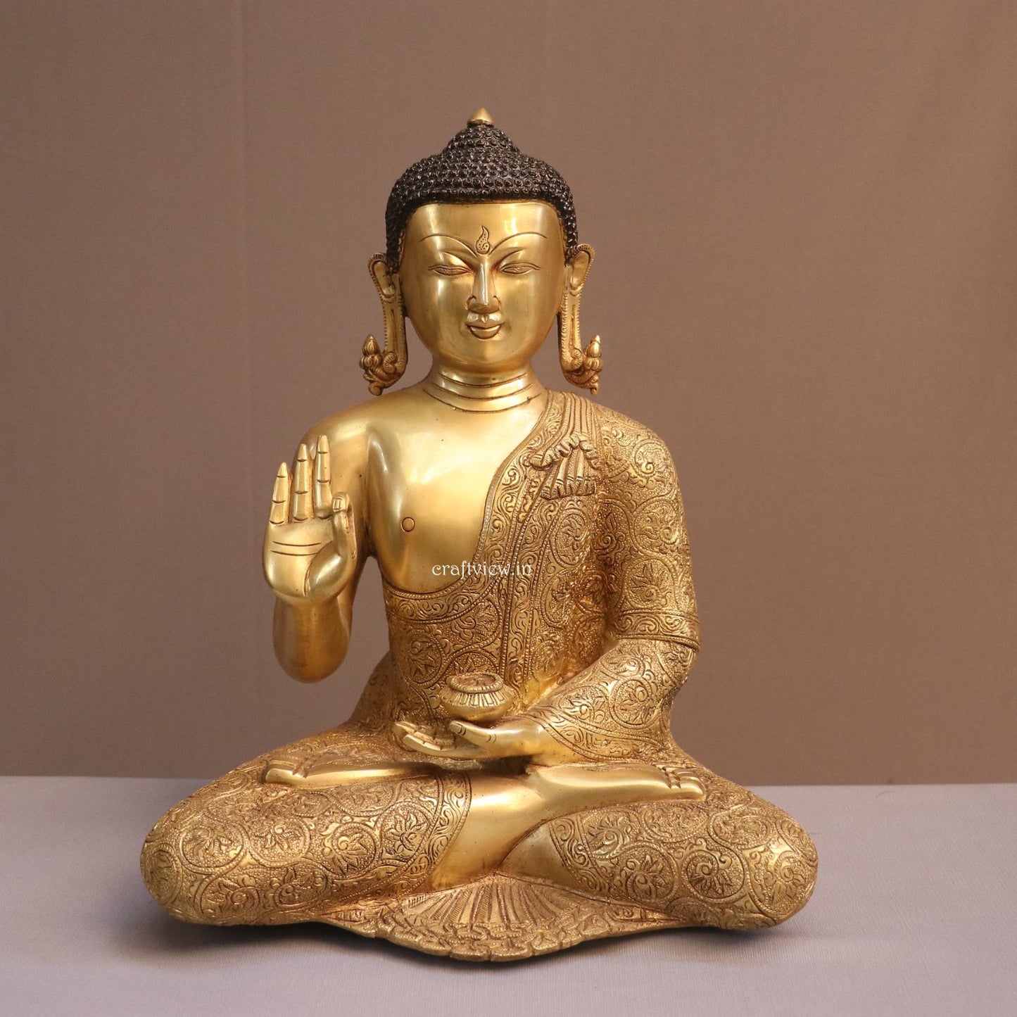 12" Brass Buddha Blessing Statue