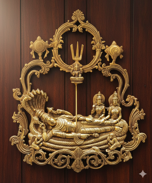 Brass Vishnu Lakshmi Wall Assent On Sheshnaag