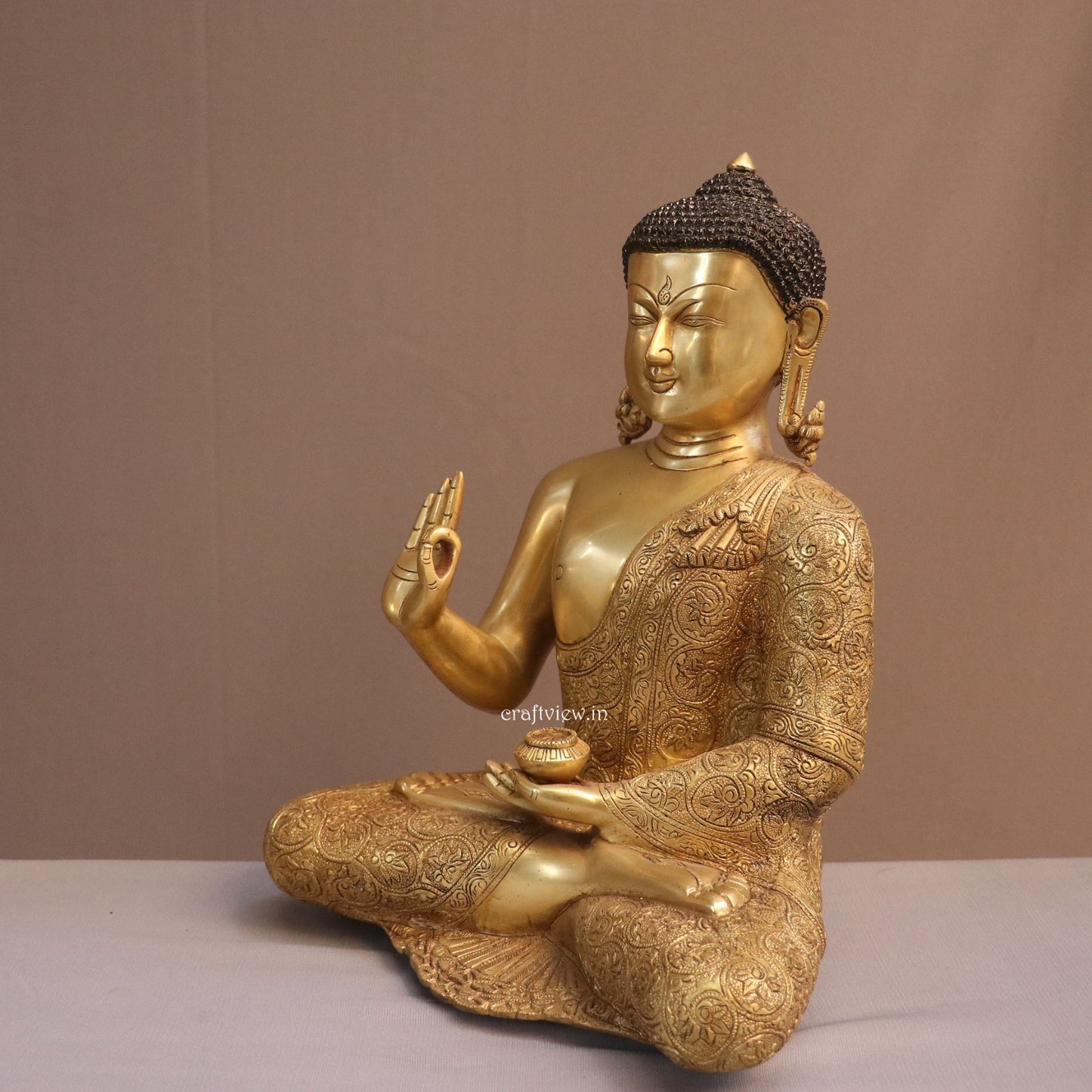 12" Brass Buddha Blessing Statue