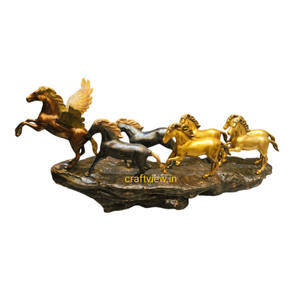 58" Large Seven Galloping Horses | Brass Statues Decor