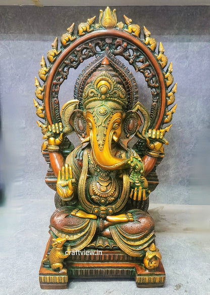 21" Brass Lord Ganesh Statue With Prabhavali