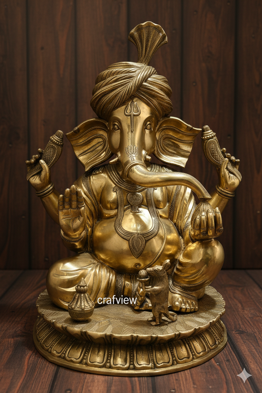 Brass Large Pagdi Ganesha Superfine Sculpture 46"