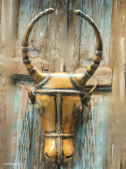 18" Brass Wall Hanging Bull Mask