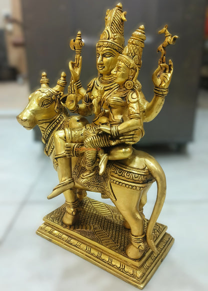 Brass Shiva Parvati Idol Sitting on Nandi