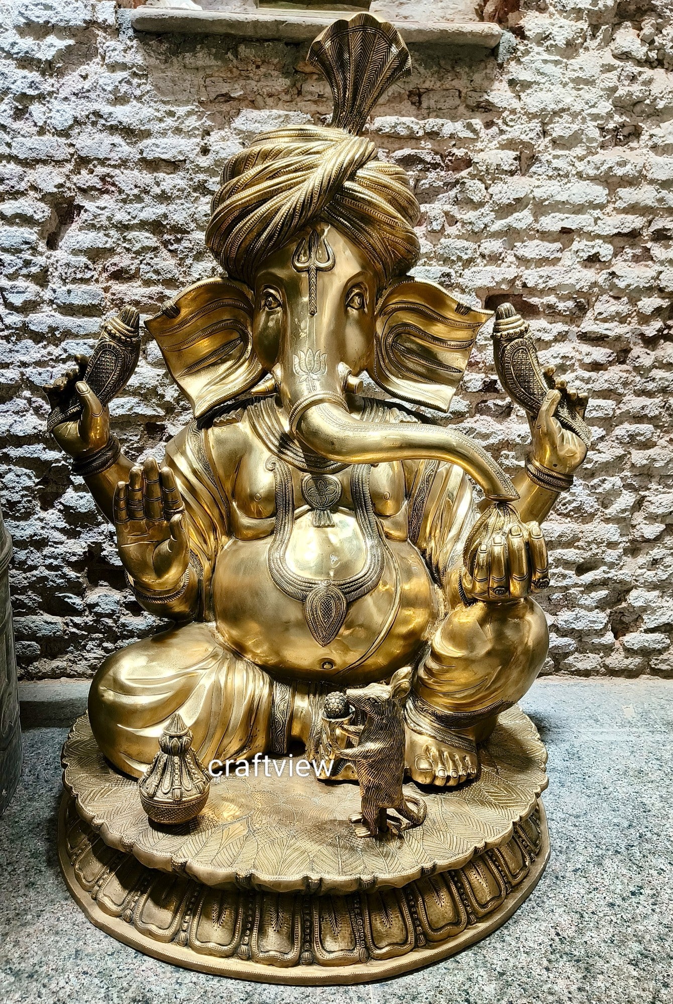 Brass Large Pagdi Ganesha Superfine Sculpture 46"