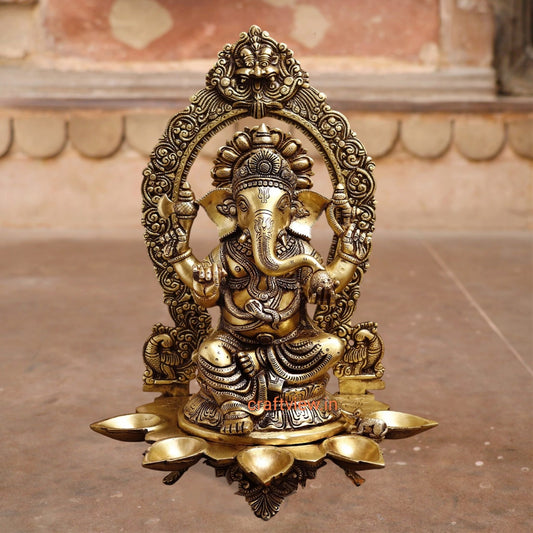 18" Brass Lord Ganesh Statue With Prabhavali