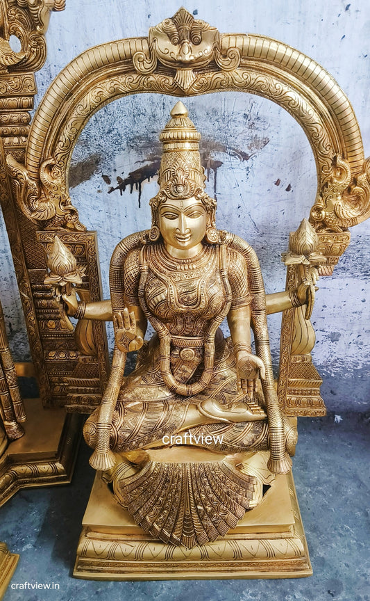 30" Brass Padmavati Goddess Lakshmi Sculpture | Handmade Superfine Crafted By Artist