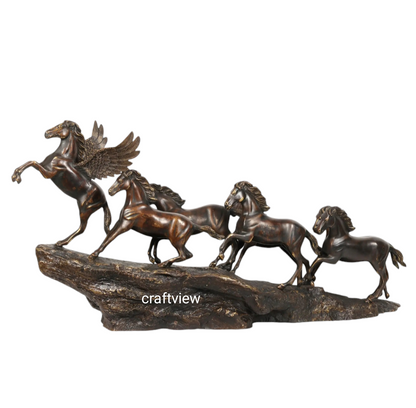 58" Large Seven Galloping Horses | Brass Statues Decor