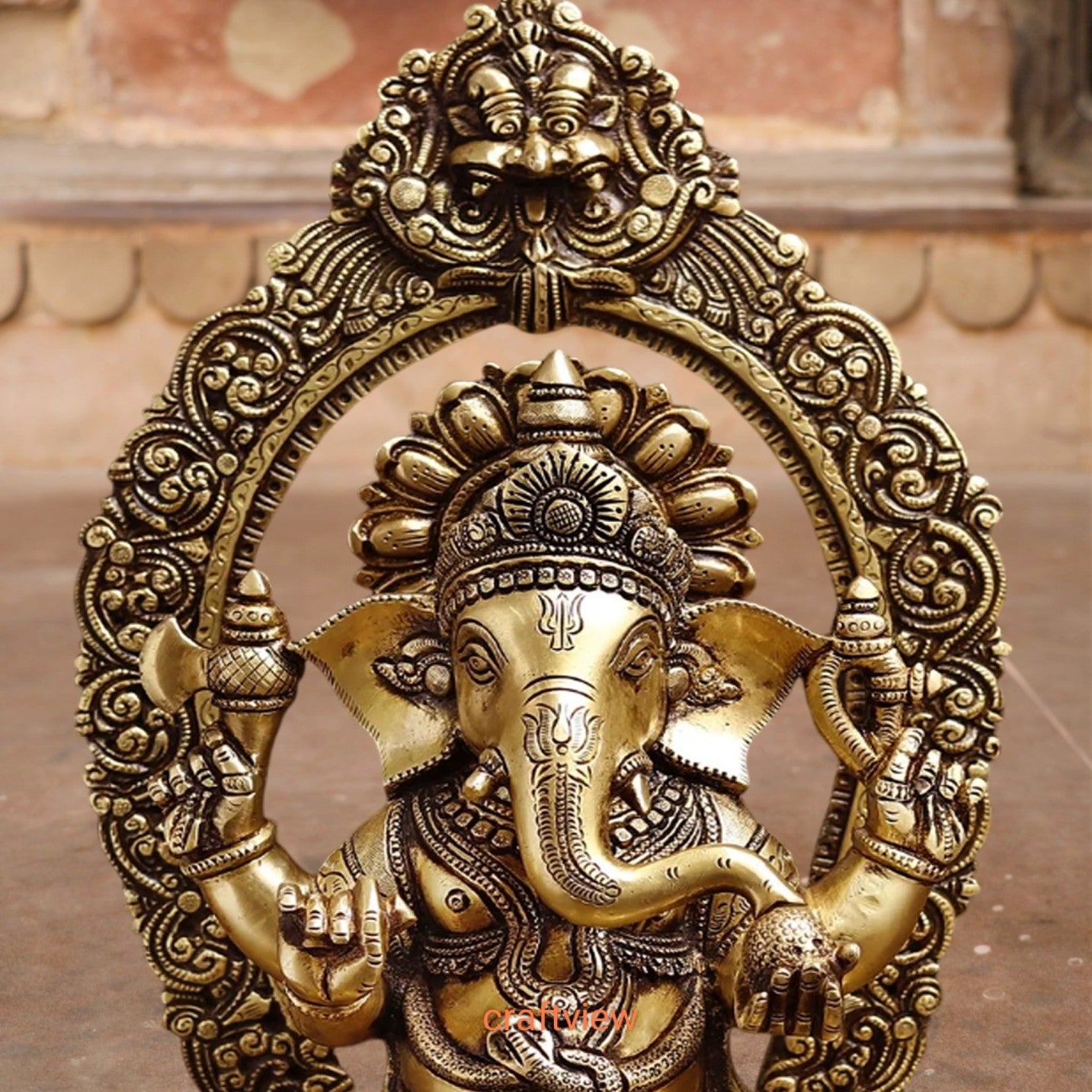 18" Brass Lord Ganesh Statue With Prabhavali