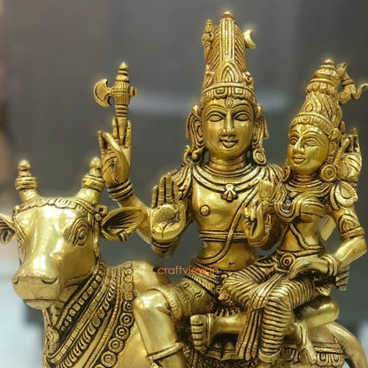 Brass Shiva Parvati Idol Sitting on Nandi