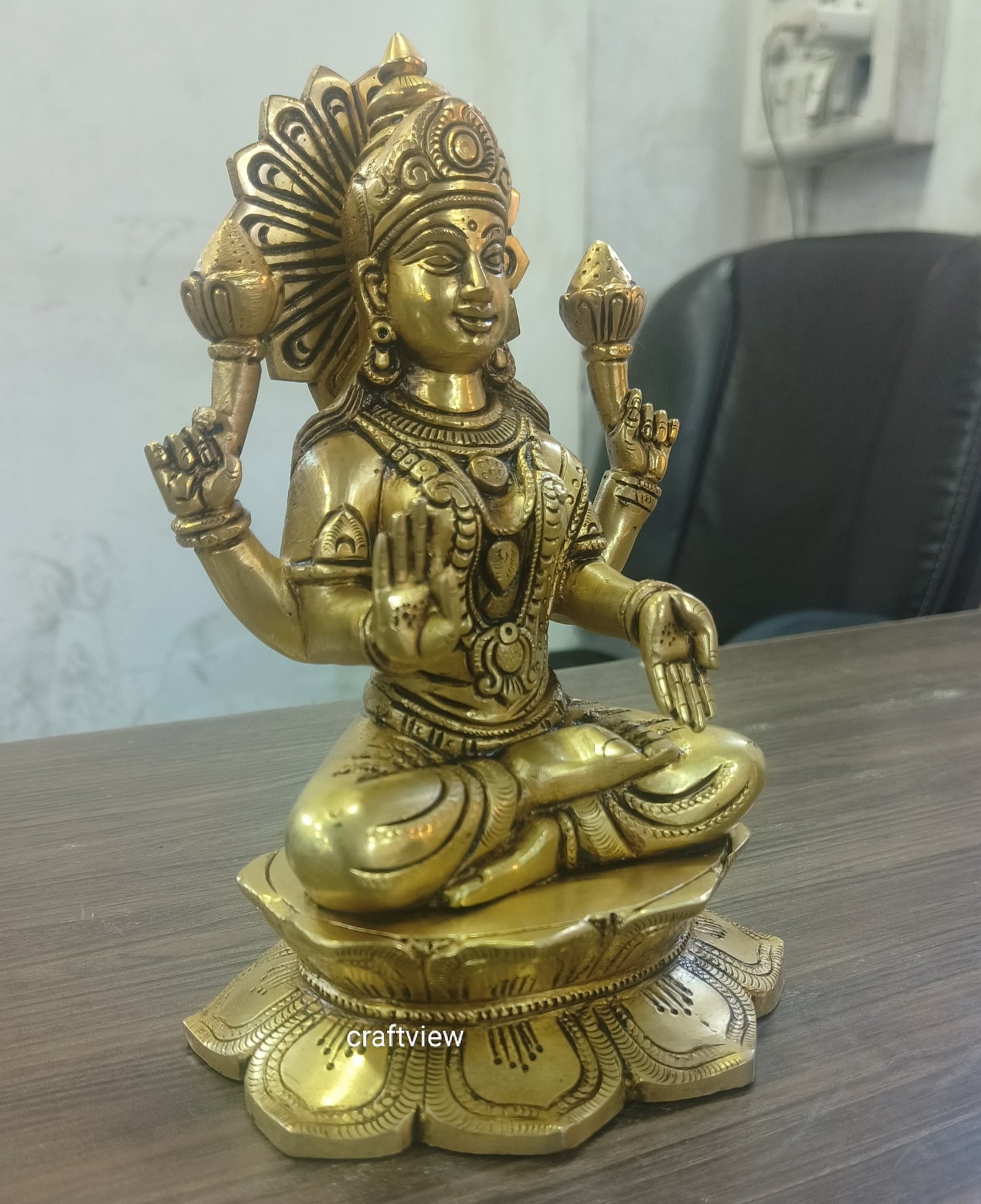 9" Brass Superfine Exquisite Ganesha Lakshmi Idols pair