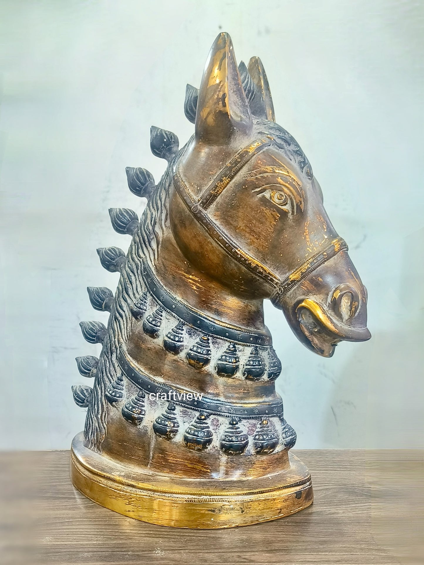 14" Brass Horse Head Figurines | Animal Sculptures