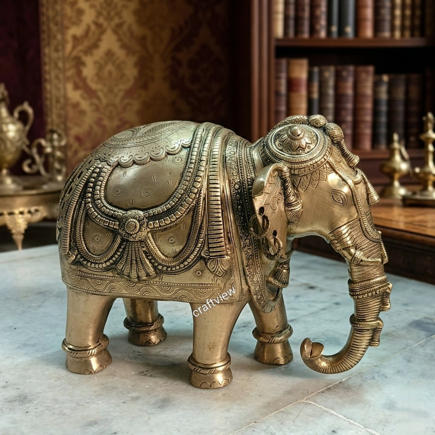 Elegant Brass Elephant Figurine 10"