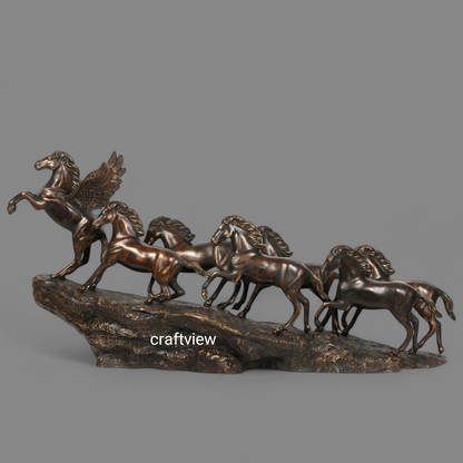 58" Large Seven Galloping Horses | Brass Statues Decor