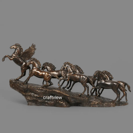 58" Large Seven Galloping Horses | Brass Statues Décor Craftsview