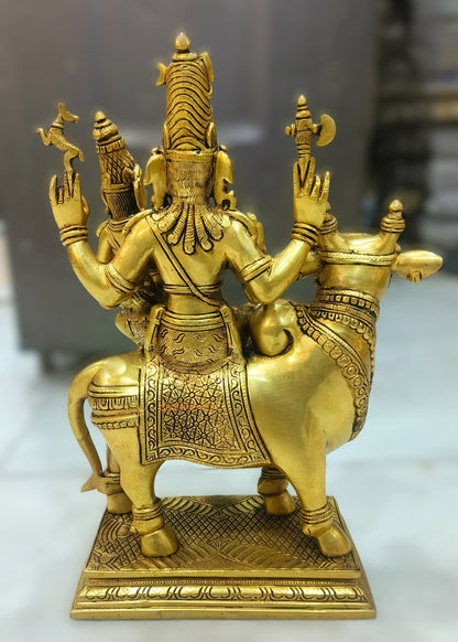 Brass Shiva Parvati Idol Sitting on Nandi