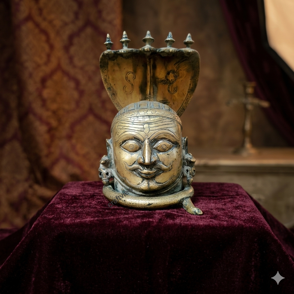 Brass Shiva Mukh lingam With Nagabharanam Table Decor