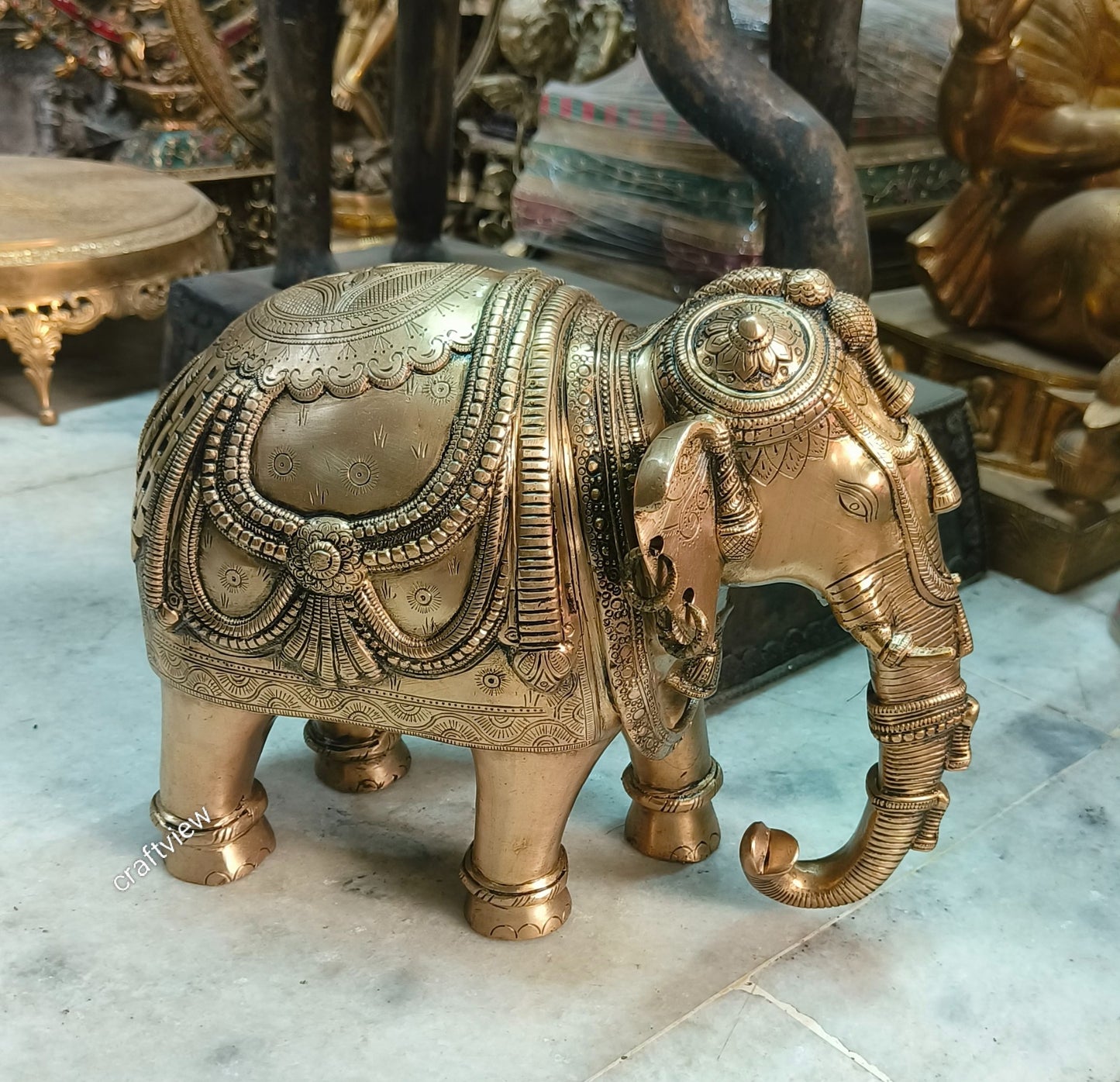 Elegant Brass Elephant Figurine 10"