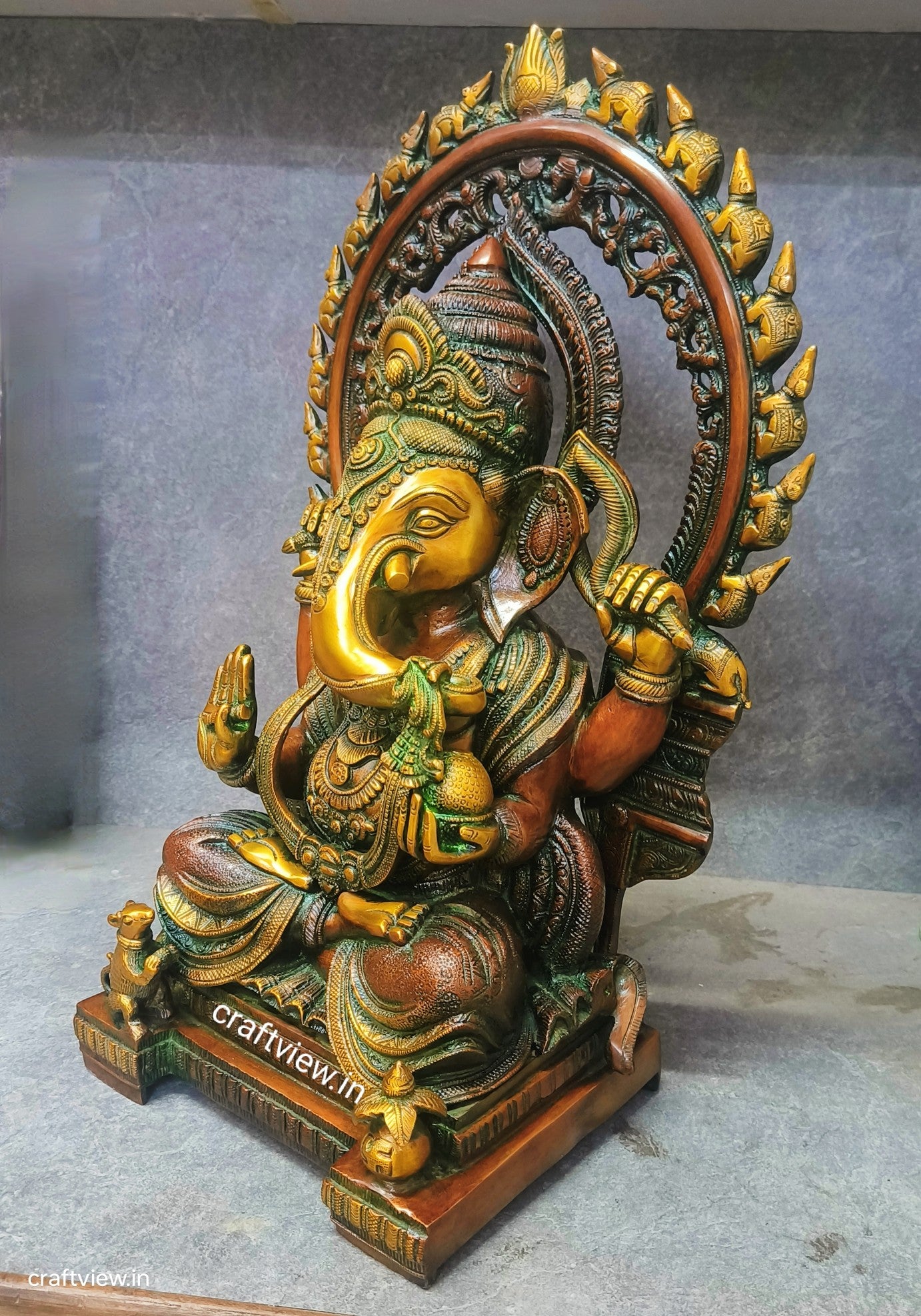 21" Brass Lord Ganesh Statue With Prabhavali