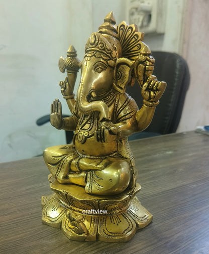 9" Brass Superfine Exquisite Ganesha Lakshmi Idols pair