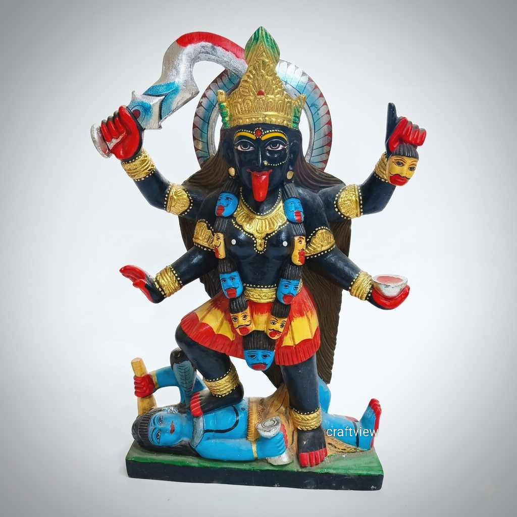 Exquisite Black Marble Kali Handcrafted Statue 30"