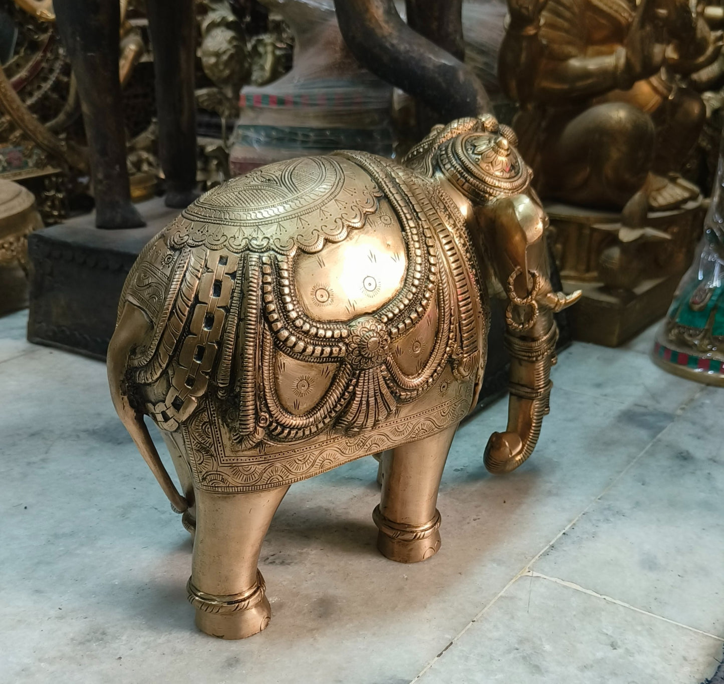 Elegant Brass Elephant Figurine 10"