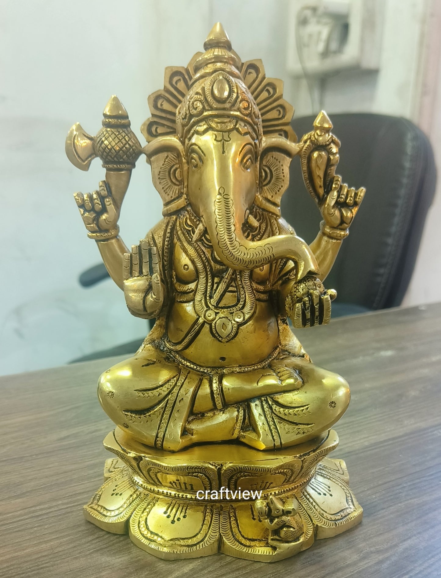 9" Brass Superfine Exquisite Ganesha Lakshmi Idols pair