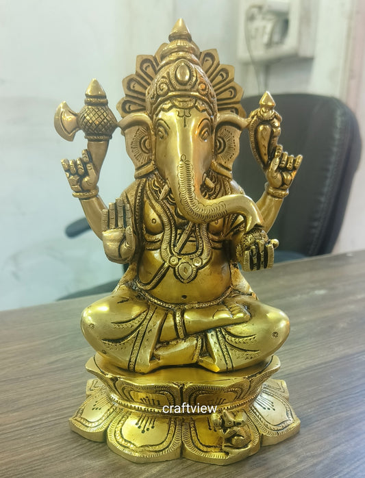 9" Brass Superfine Exquisite Ganesha Lakshmi Idols pair Craftsview