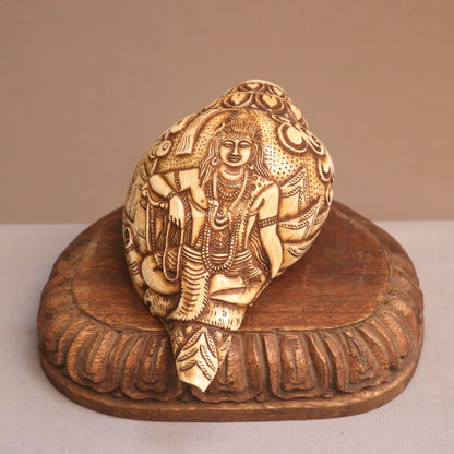 Pure Tibetan Natural Conch Hand Carved Shiva Statue