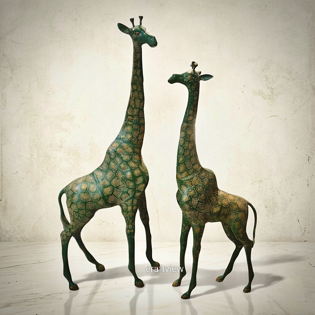 Elegant Brass Giraffe Figurine 46"