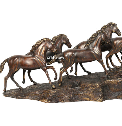 58" Large Seven Galloping Horses | Brass Statues Decor