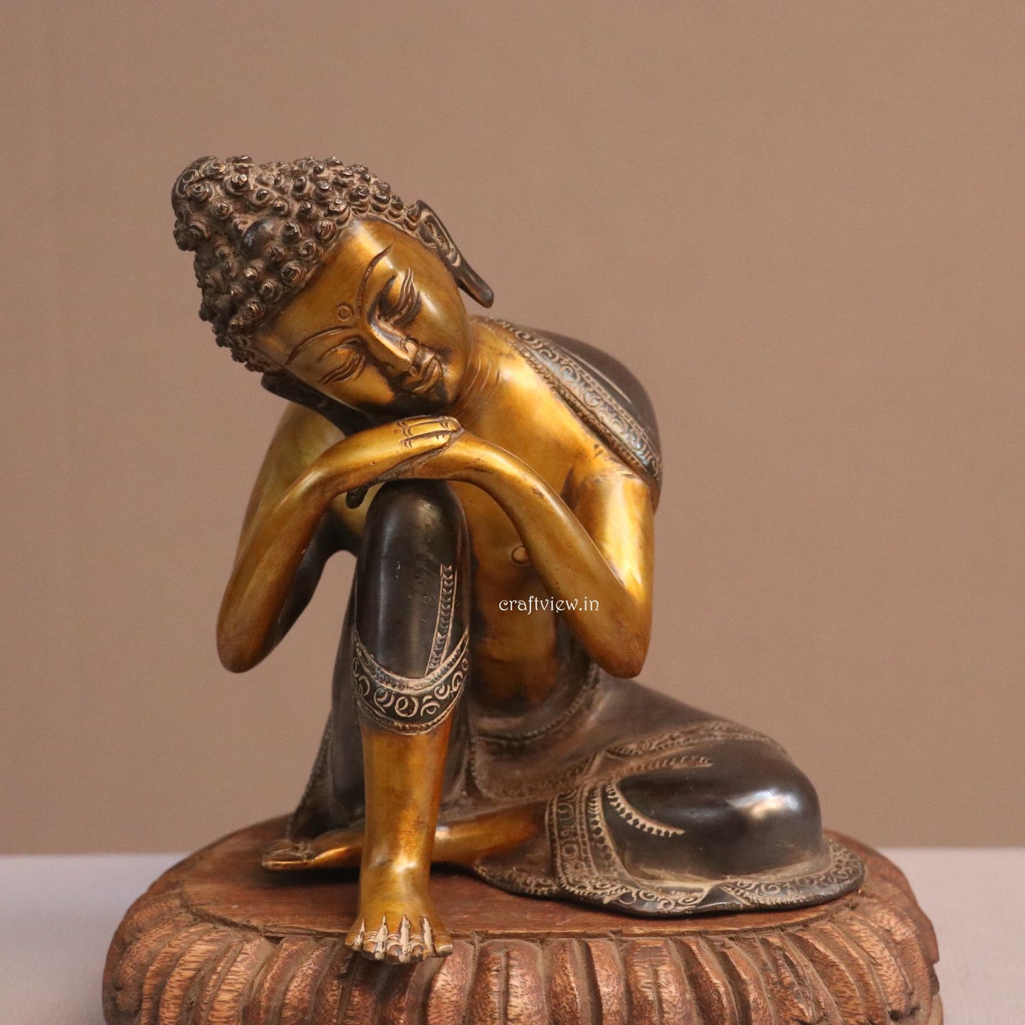 8" Thinking Buddha Brass Statue