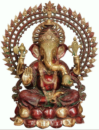 Brass Lord Ganesha Sited on lotus base 26"