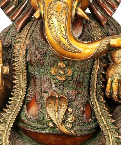 Brass Large Size Ganesha Statue Gold Copper Green Finished 33"