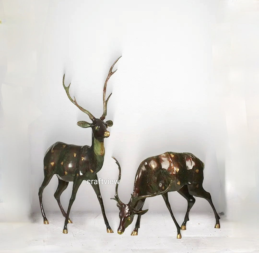 63" Large Decorative Pair of Deer Brass Sculpture