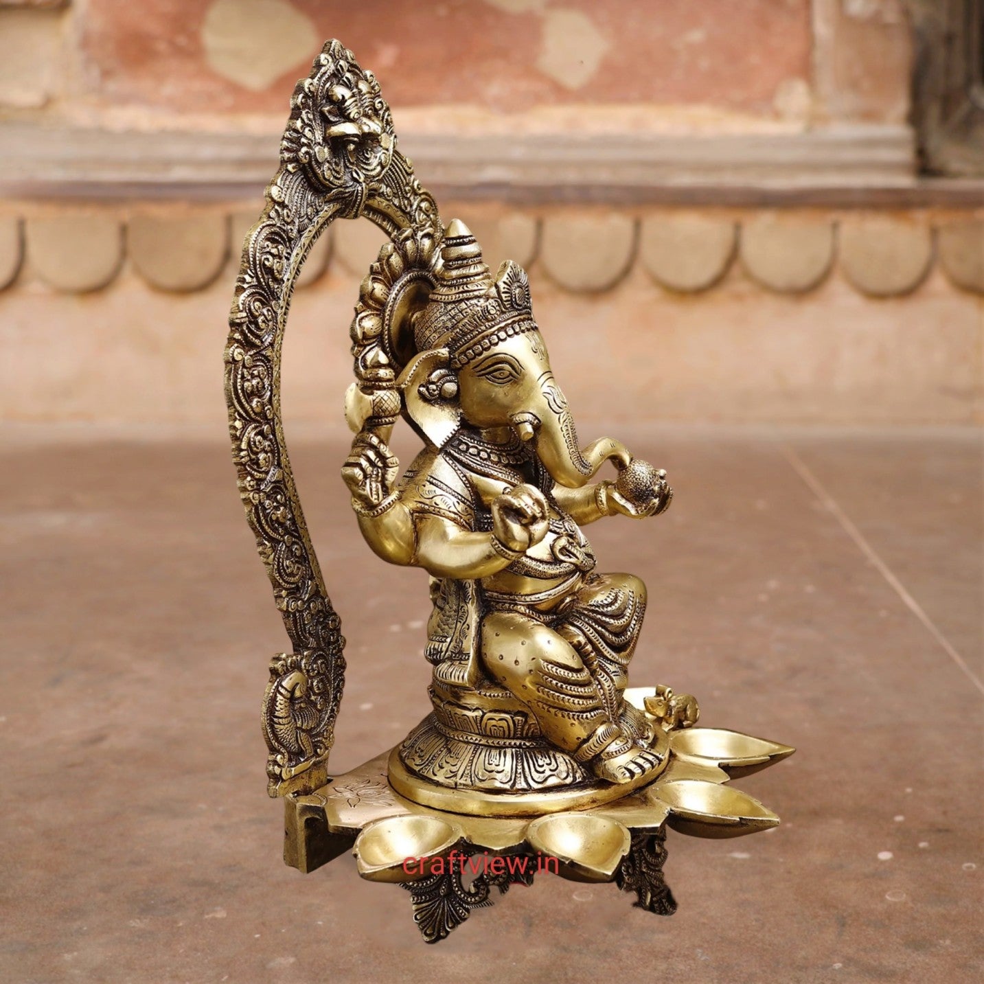 18" Brass Lord Ganesh Statue With Prabhavali