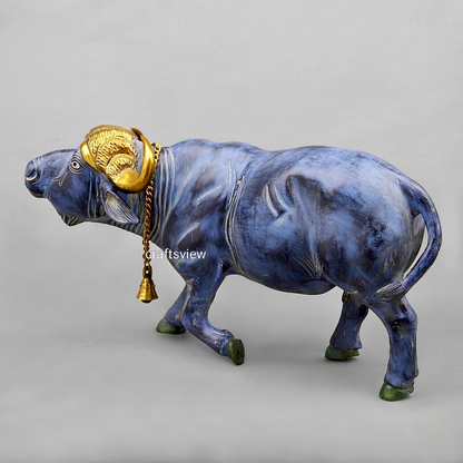 Brass Buffalo with Golden Horns – Antique Blue Finish