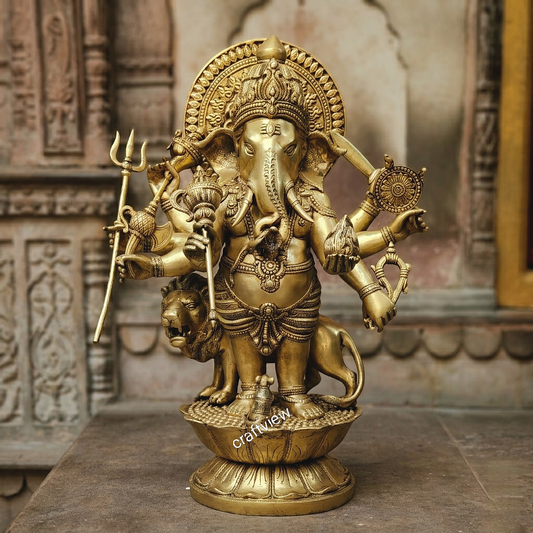 Lord Ganesha Eight Hand Brass Standing Statue. 24"